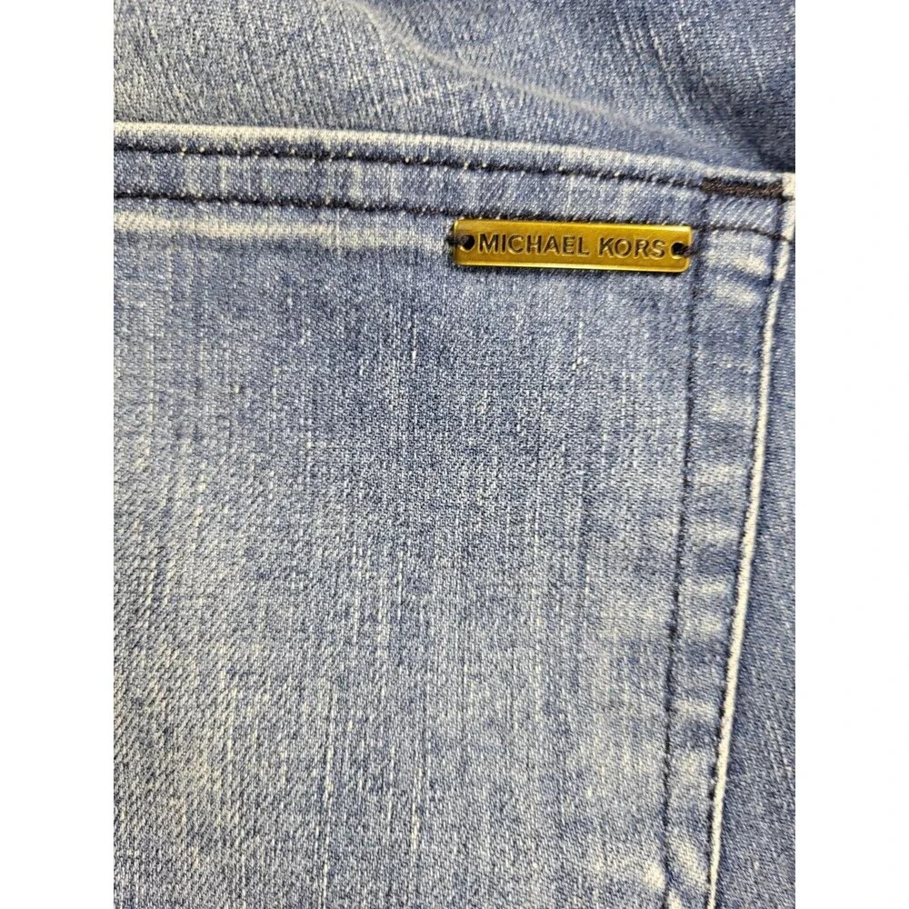 Michael Kors Boyfriend Blue Jeans with Gold Monogram Hardware Sz 2